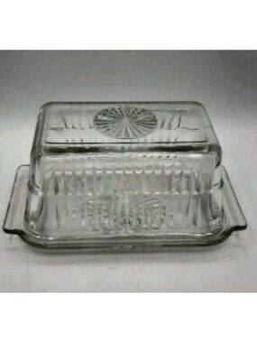 Vintage Federal Clear Glass Refrigerator Dish Ribbed With Lid One Pound